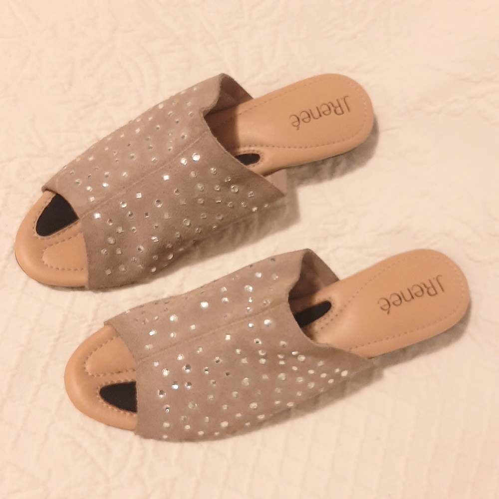 J.RENEE - Rhinestone Stellen Slide Sandals, tan Women's Size 7M